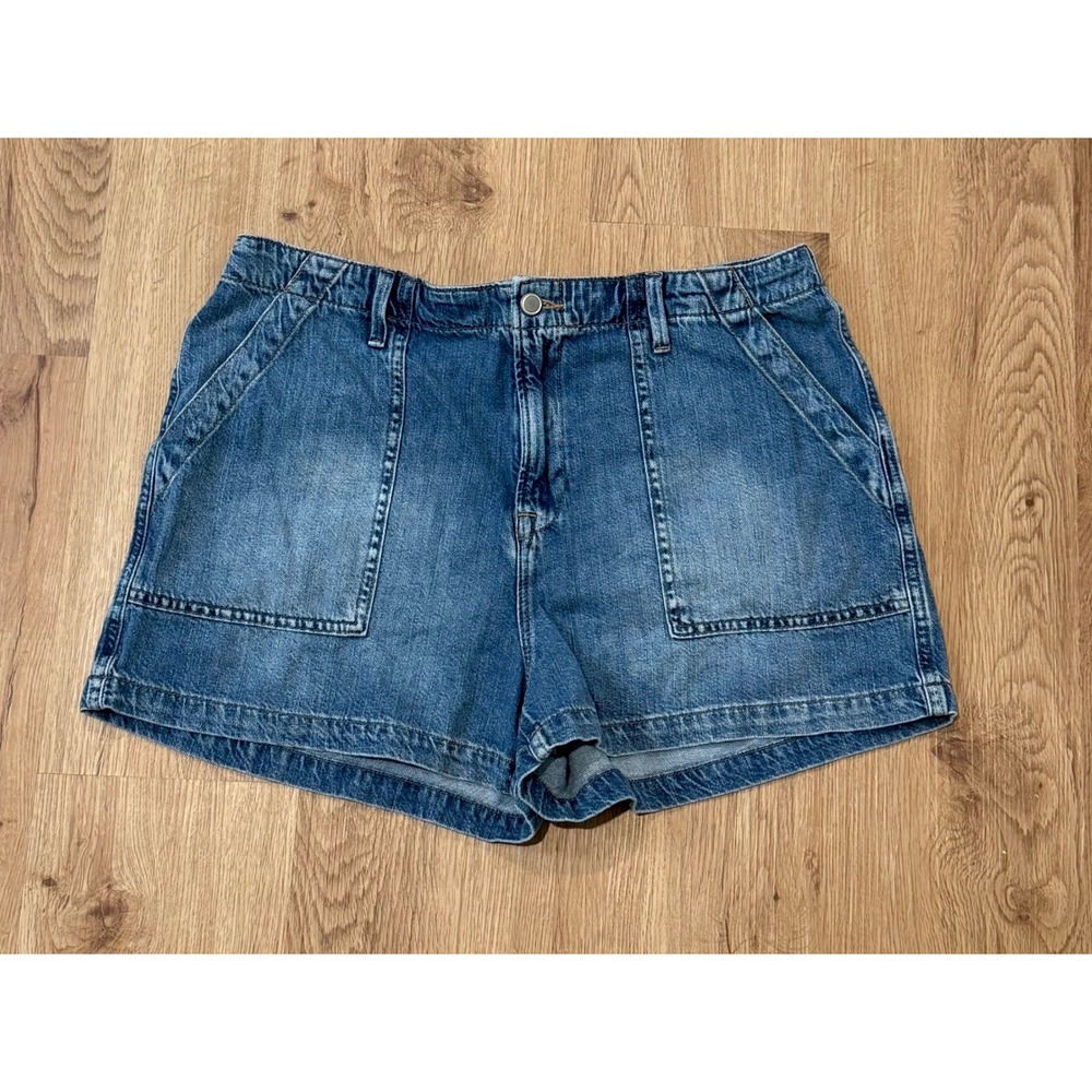 Good American Lite Linen Denim Blend Short Indigo Blue Utility Pocket 10/30